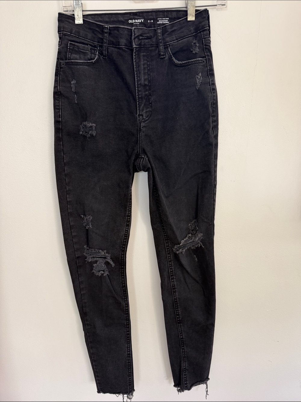 Old Navy Black Distressed High-Rise Skinny Jeans Stretch